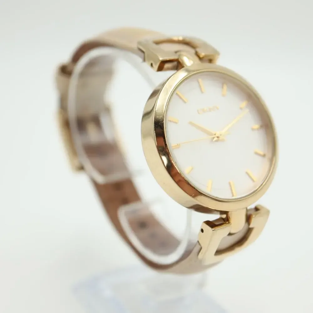 DKNY Womens Gold and Silver Tone Watch 36mm Leather Strap with New Battery